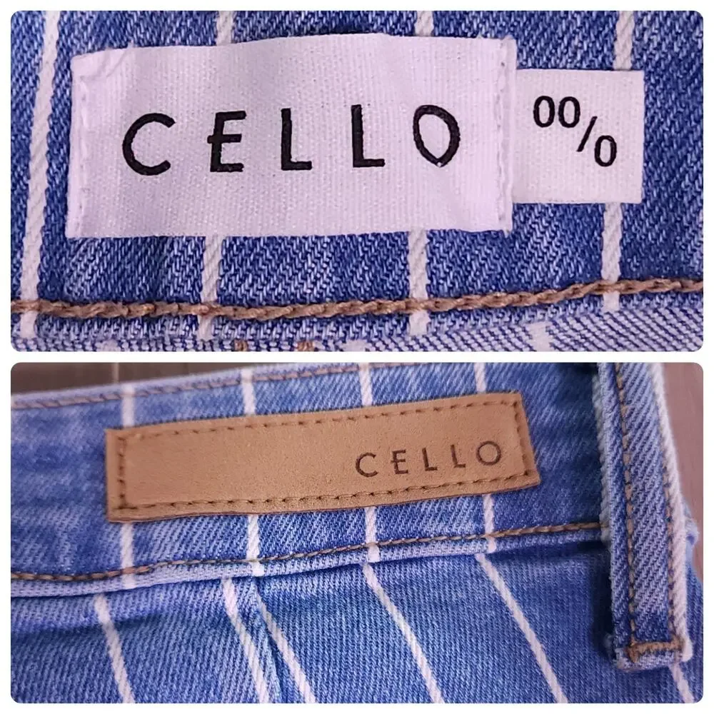 Cello High Rise Pinstripe Flare Jeans Size 00/0 Bell Bottom Raw Hem Retro Y2K - Picture 2 of 12